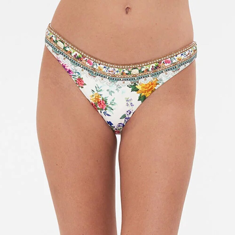 Camilla "Plumes and Parterres" High-Leg Bikini Bottom, Multicolor